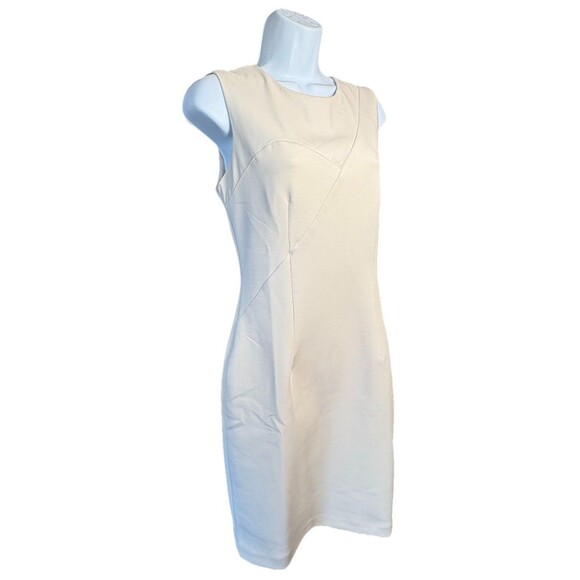 DKNY Cream Sleeveless Sheath Dress Women’s Size 4 Asymmetric Detail Exposed Zip - Picture 3 of 11